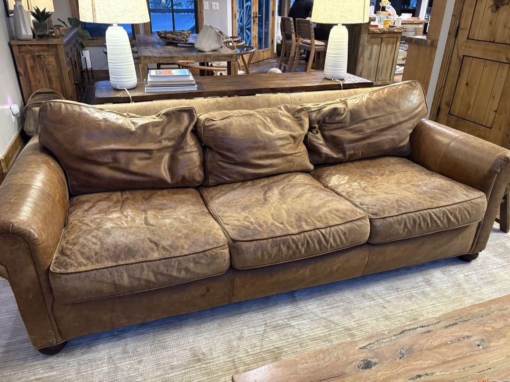 Restoration Hardware Leather & Down Sofa Couch 93