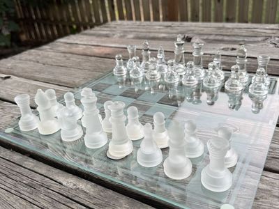 Glass Chess Set with Clear & Frosted Pieces and Glass Board
