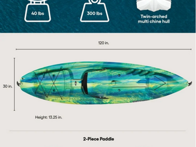 Brand new Pelican - Geyser 100X -Sit on Top Recreational Kayak with Paddle -10 ft- Borealis/White.