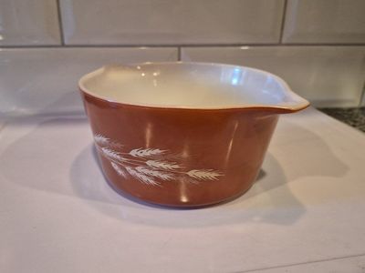 Pyrex Wheat Harvest Promotional Cinderella Bowl #441 - Burnt Orange/White Milk Glass