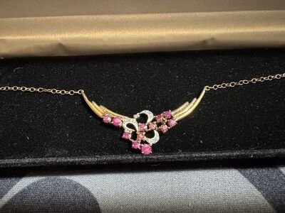Natural Ruby and Diamond 925 SS 18K Gold Plated necklace