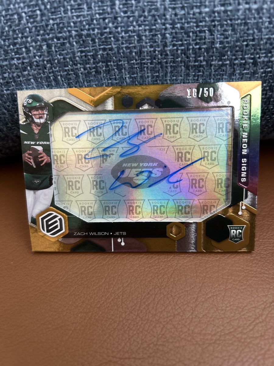 Zach Wilson 2021 Elements Rookie Neon Sign Autograph RC Card #18/50 - New York Jets Auto Hand Signed Certified BYU