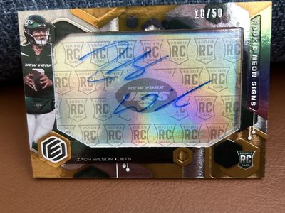Zach Wilson 2021 Elements Rookie Neon Sign Autograph RC Card #18/50 - New York Jets Auto Hand Signed Certified BYU