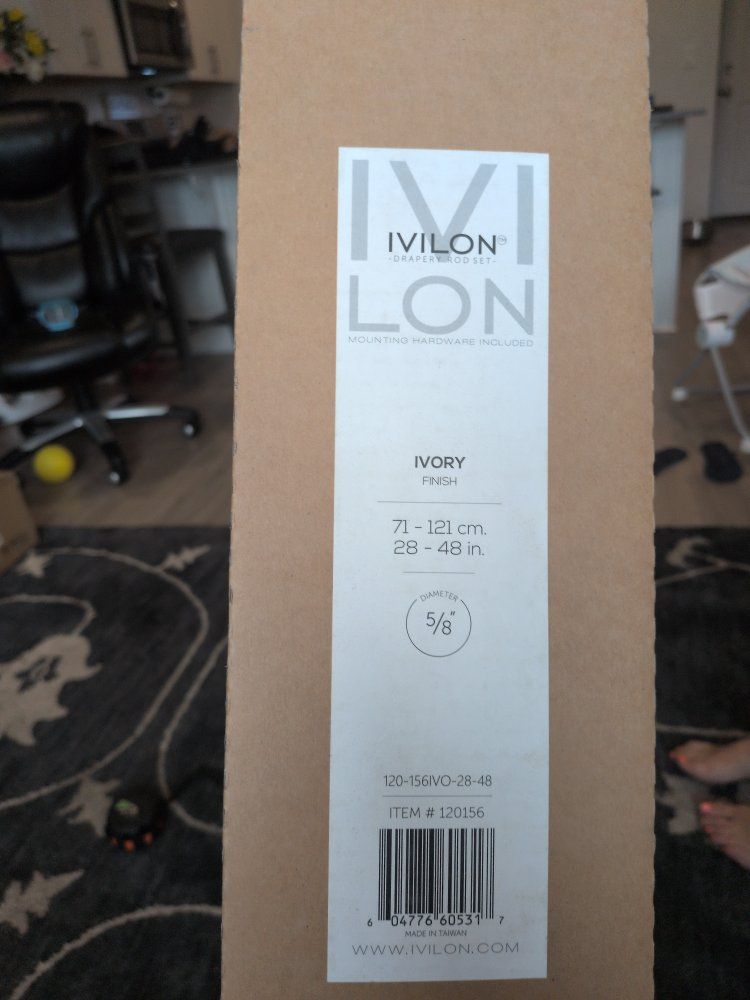 Ivilon Drapery Rod Set Ivory Finish 28-48 Inches 5/8 Inch Diameter