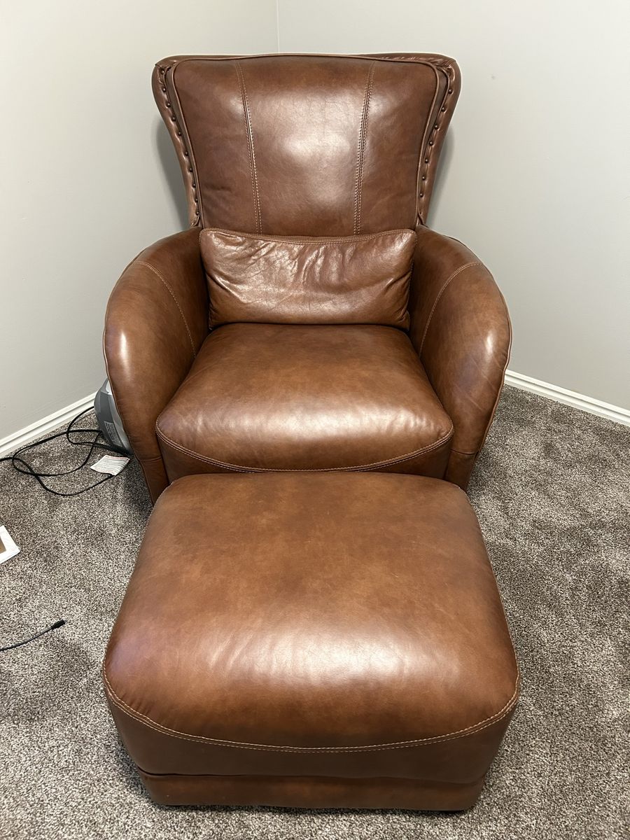 Like New Genuine Leather Swivel Chair & Ottoman – Premium Quality – $1,500