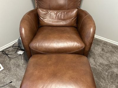 Like New Genuine Leather Swivel Chair & Ottoman – Premium Quality – $1,500