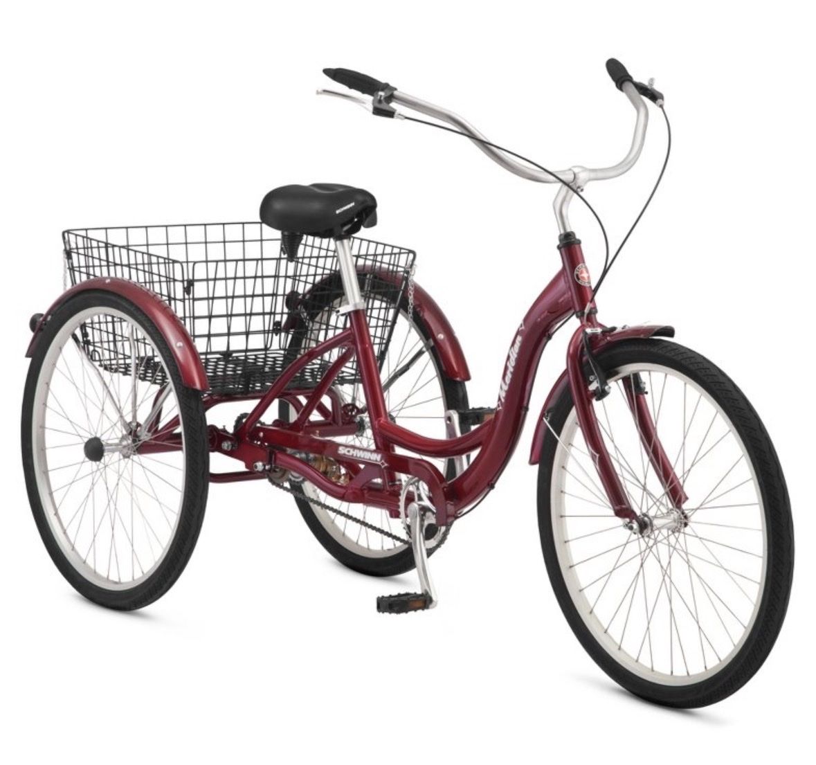 Schwinn Meridian Adult Tricycle 3-Wheel Bike Red with Rear Basket