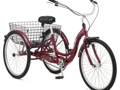 Schwinn Meridian Adult Tricycle 3-Wheel Bike Red with Rear Basket
