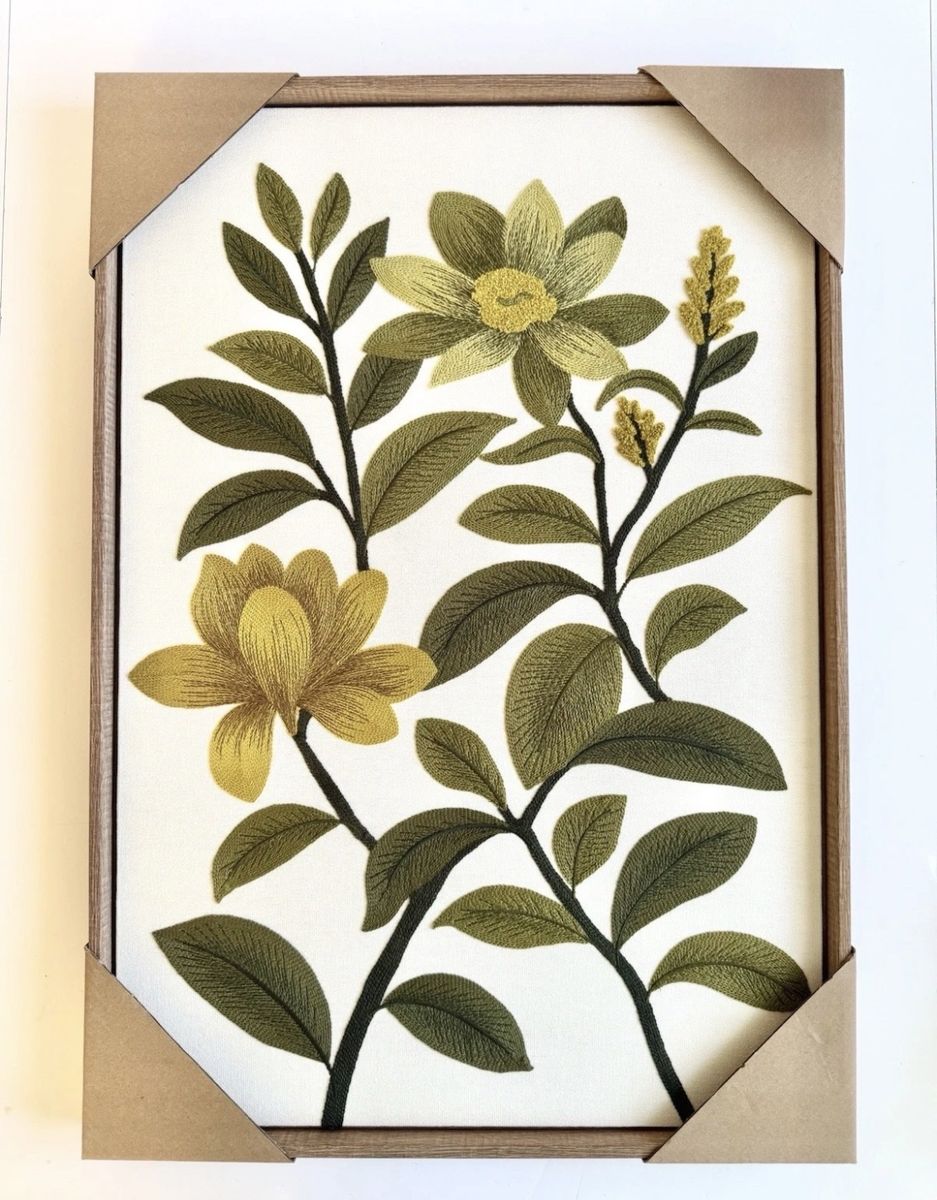 New Home Textile Embroidered Woven Wall Art Botanical Green Leave Decor  18x26”