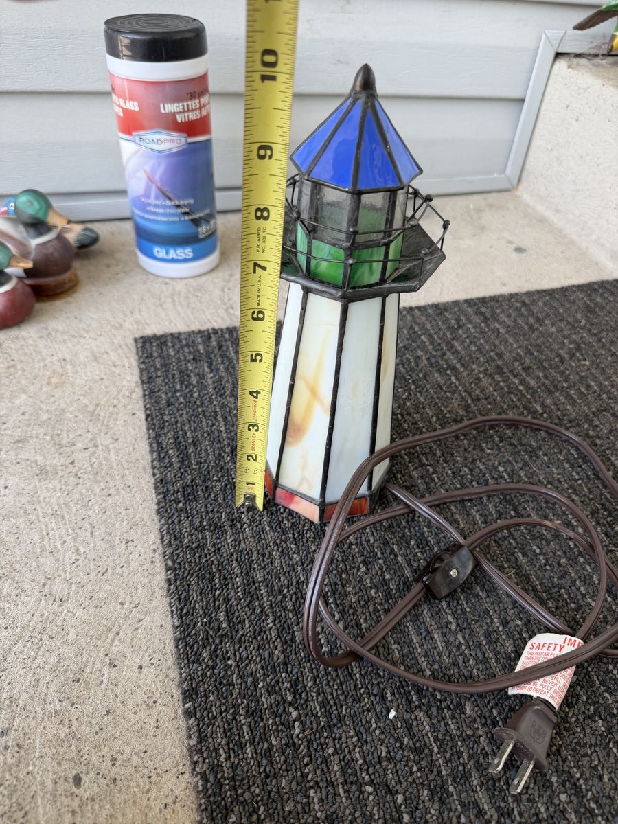 Stained Glass Lighthouse Accent Lamp - 9.5" Tall Nautical Decor