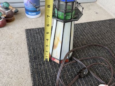 Stained Glass Lighthouse Accent Lamp - 9.5" Tall Nautical Decor