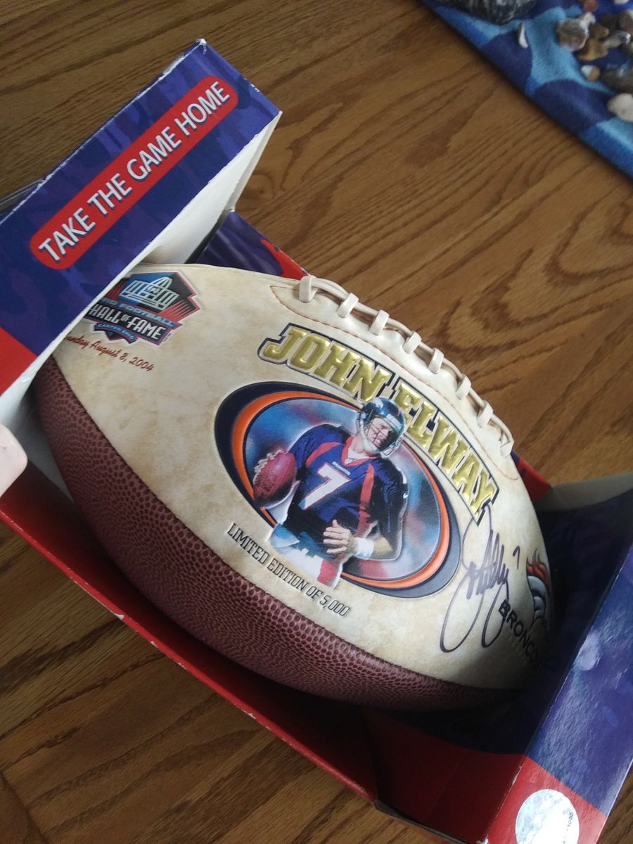 John Elway Signed football & Picture.