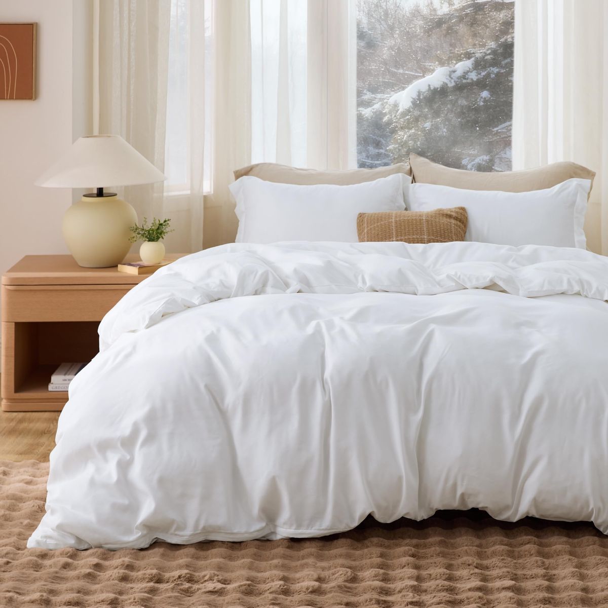 Bedsure White Duvet Cover Queen Size - Soft Double Brushed Bedding Set for Kids & Adults, Zipper Closure, 3 Pieces, Includes 1 D