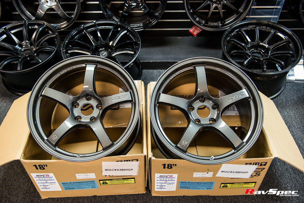 GramLight 57CR 18x9.5 +38 offset with 5x114.3 bolt pattern in Gunmetal Gram Light WGCRX38EHGP Subaru WRX STI EVO Evolution