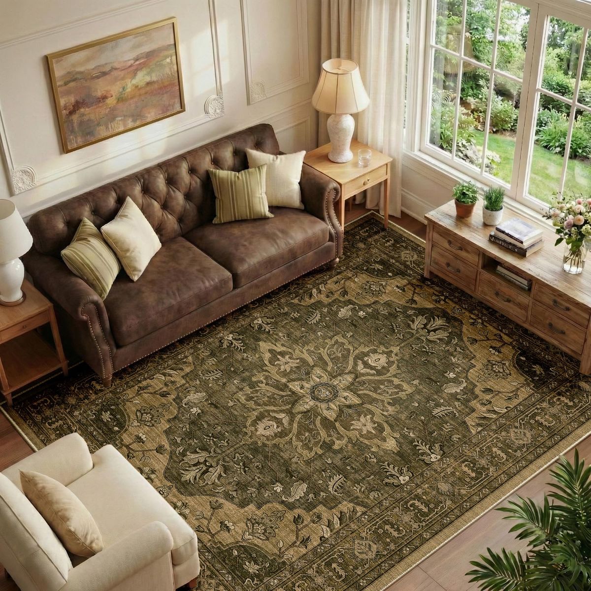 Machine Washable Pet-Friendly Persian-Style Area Rug - Easy Clean, Water Repellent