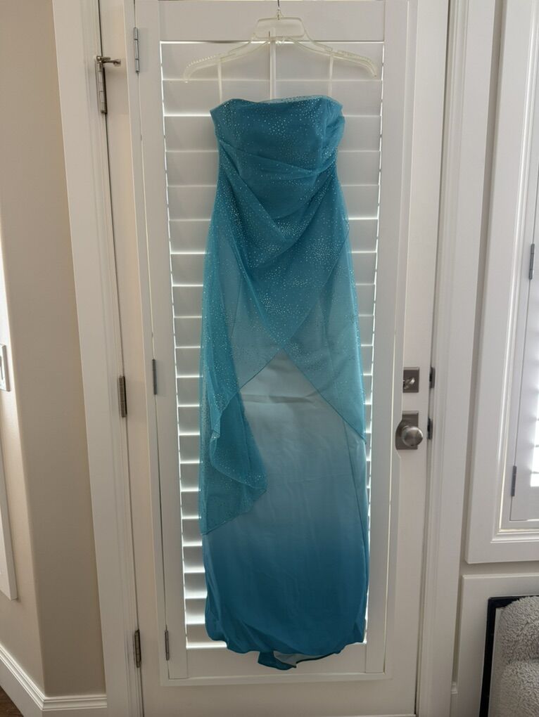 Turquoise Blue Strapless Evening Dress