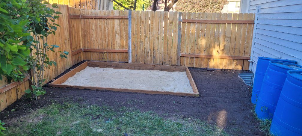 Large Wooden Sandbox Frame with Sand, Outdoor Play Area