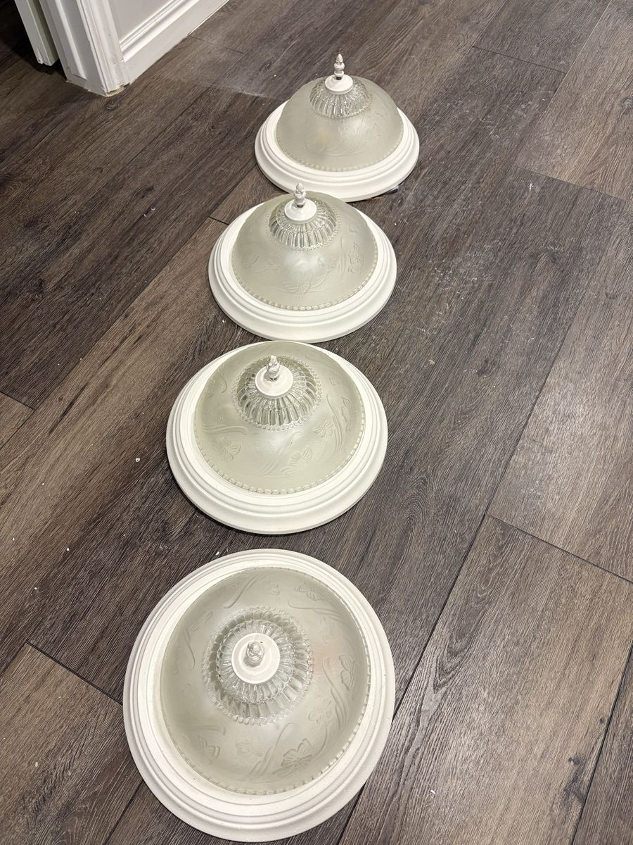 4x White Frosted Glass Flush Mount Ceiling Light Fixtures with Floral Design