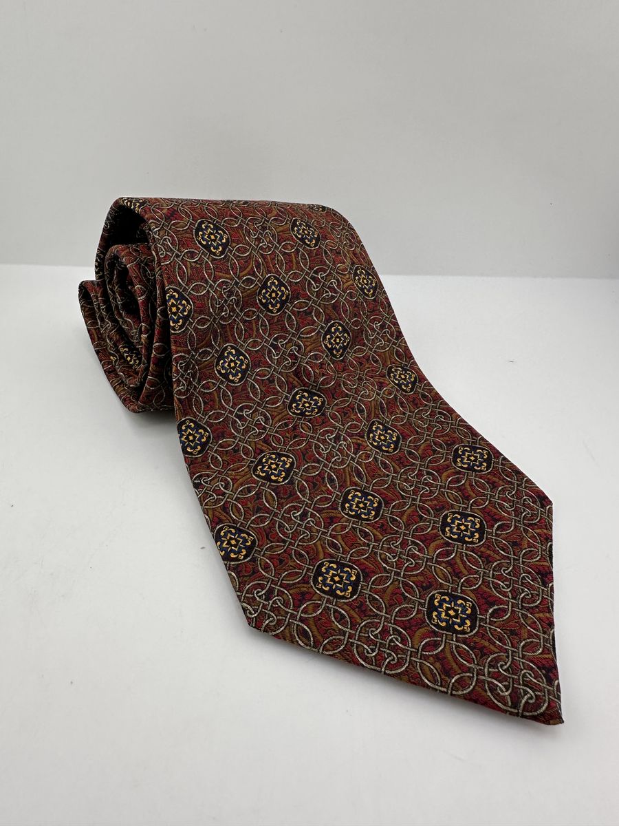Robert Talbott Best of Class Silk Tie Burgundy Gold Medallion Geometric Italy
