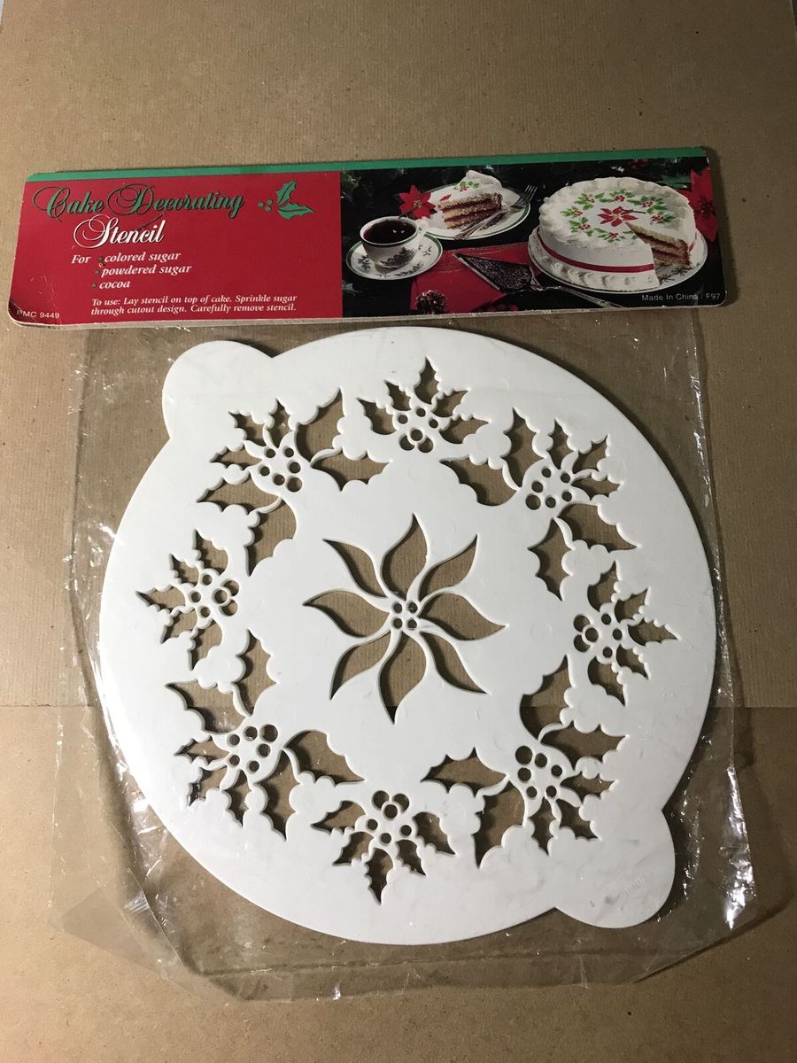 Christmas Poinsettia and Holly Round Cake Decorating Stencil reusable craft, Vintage