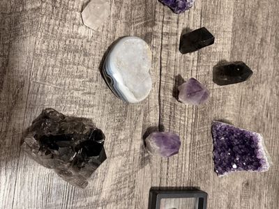 Crystal Collection Lot featuring Amethyst Clusters, Smoky Quartz, and Agate Heart