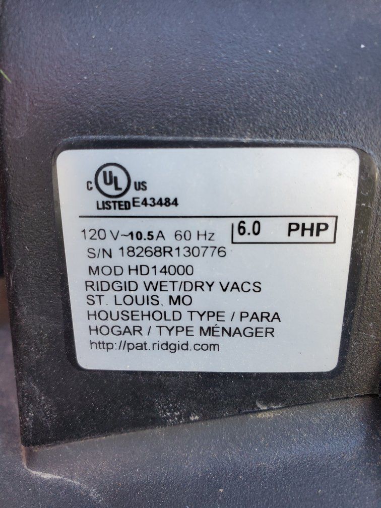 Shop Vac Ridgid Wet/Dry