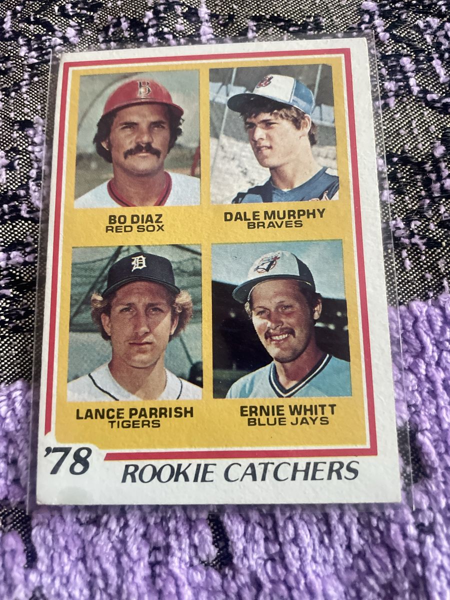 1978 Topps Rookie Catchers Baseball Card: Bo Diaz, Dale Murphy, Lance Parrish, Ernie Whitt
