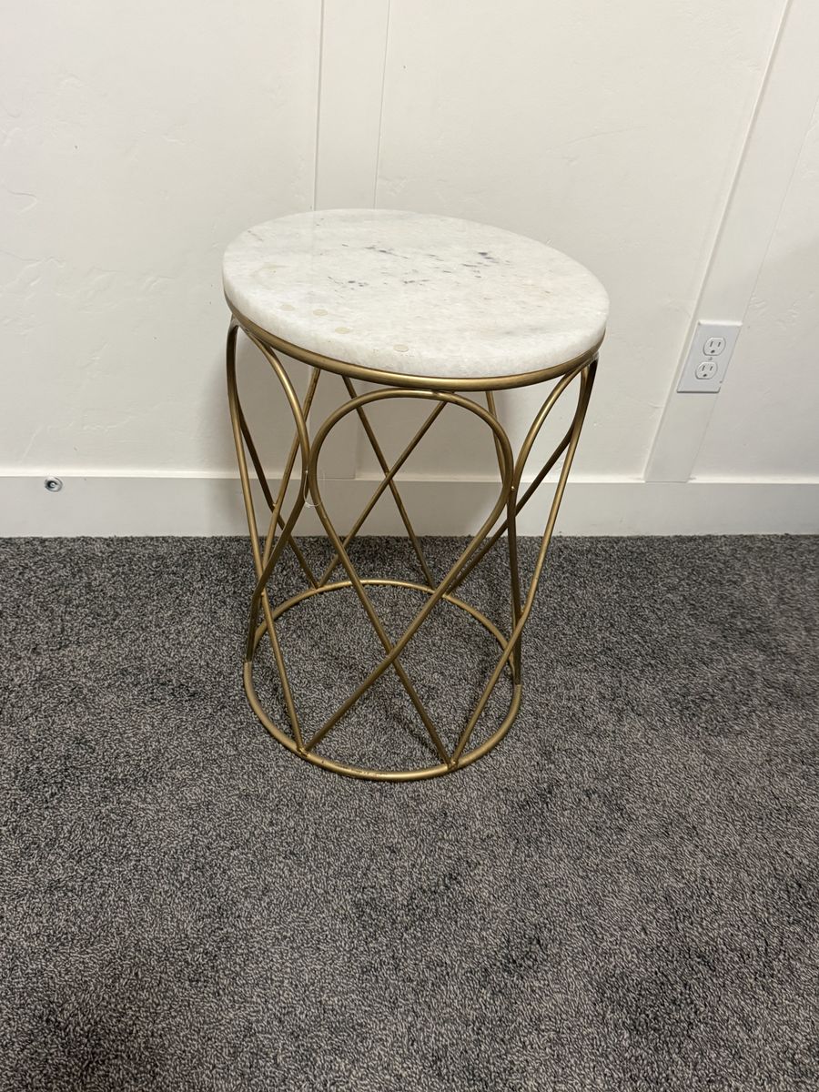 Gold Metal Side Table with Marble Top