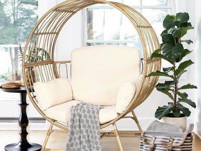 Wicker Round Egg Chair - Beige Rattan Indoor/Outdoor Accent Seating