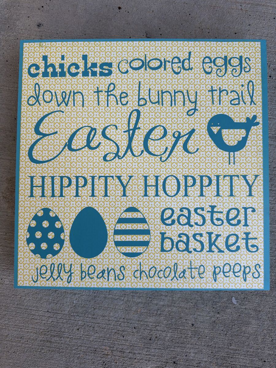 Decorative Wooden Easter Wall Sign with Blue and Yellow Theme