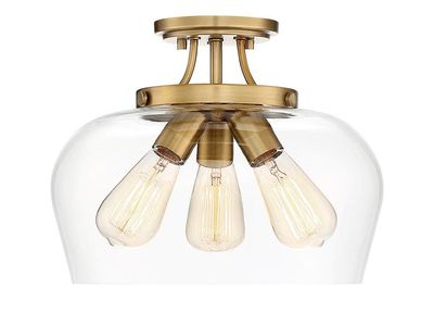Transitional/ Modern Traditional 3 Light Semi Flushmount in Brass Finish