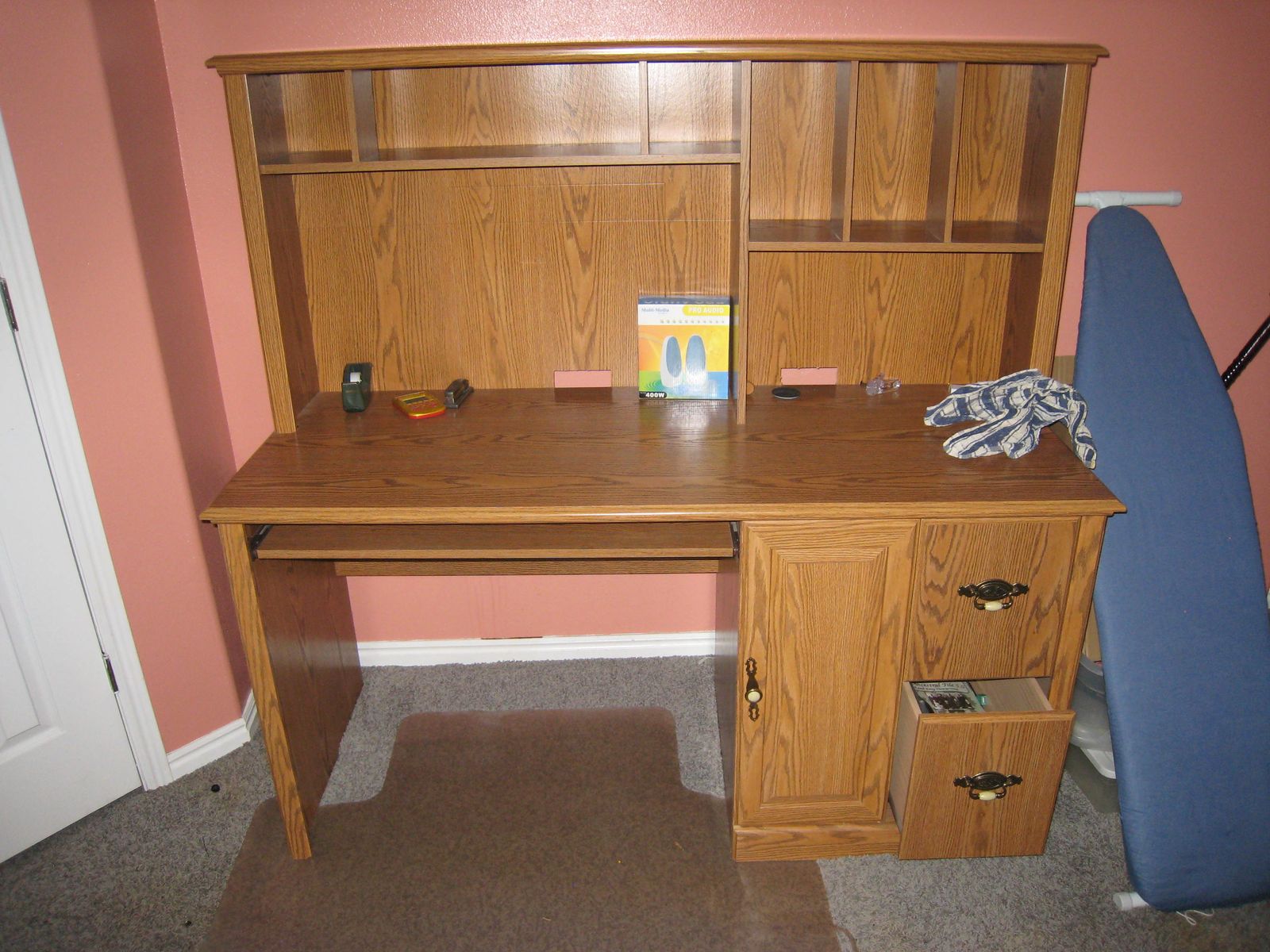 Wood Computer Desk with Hutch and Storage Cabinet