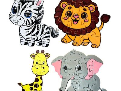 Safari Animal Jigsaw Puzzles Bundle, 4 Puzzles Included!