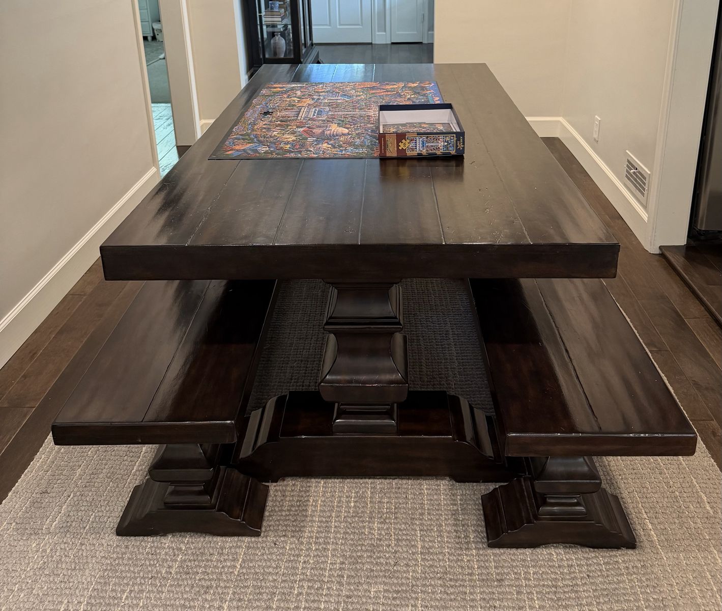 Pottery Barn Banks Extendable Dining Table & 2 Benches - 40"x76"-112" - Alfresco Brown