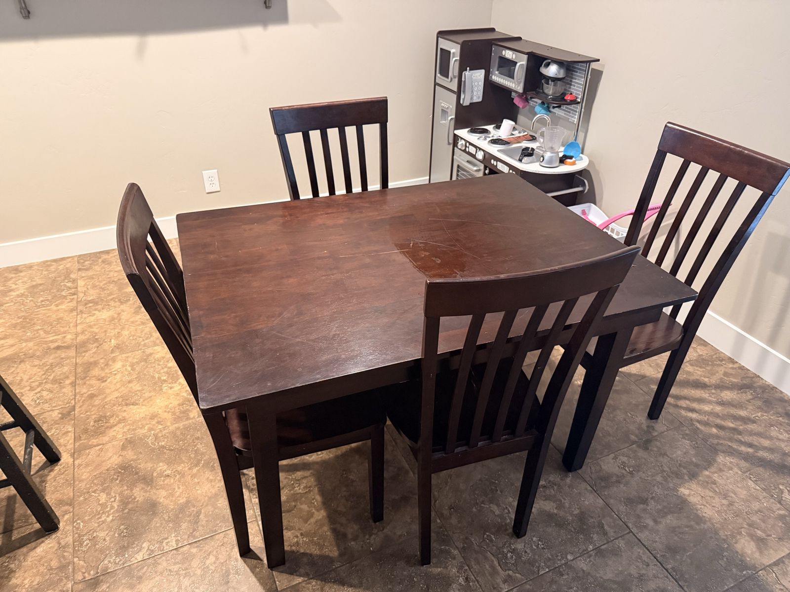 Dark Wood Dining Table with 4 Chairs