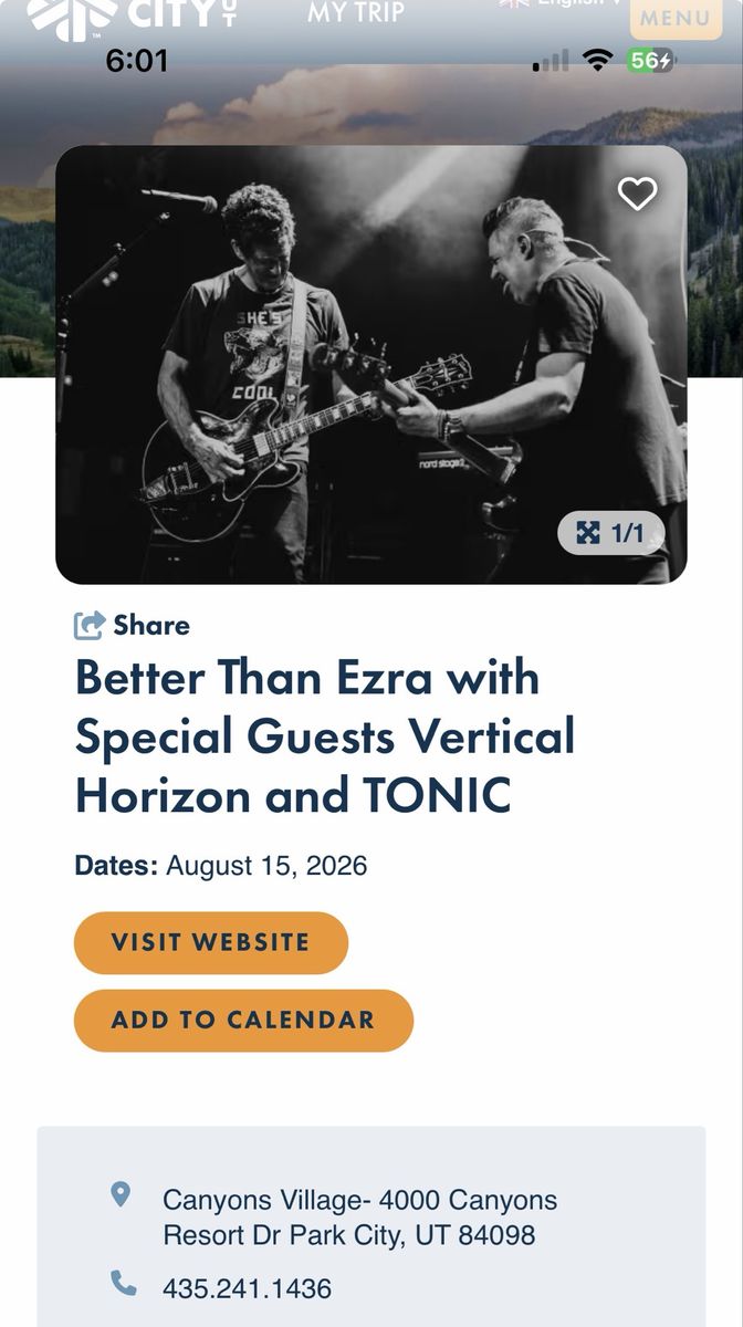 Better Than Ezra with Vertical Horizon & TONIC Concert Tickets - Aug 15, 2026