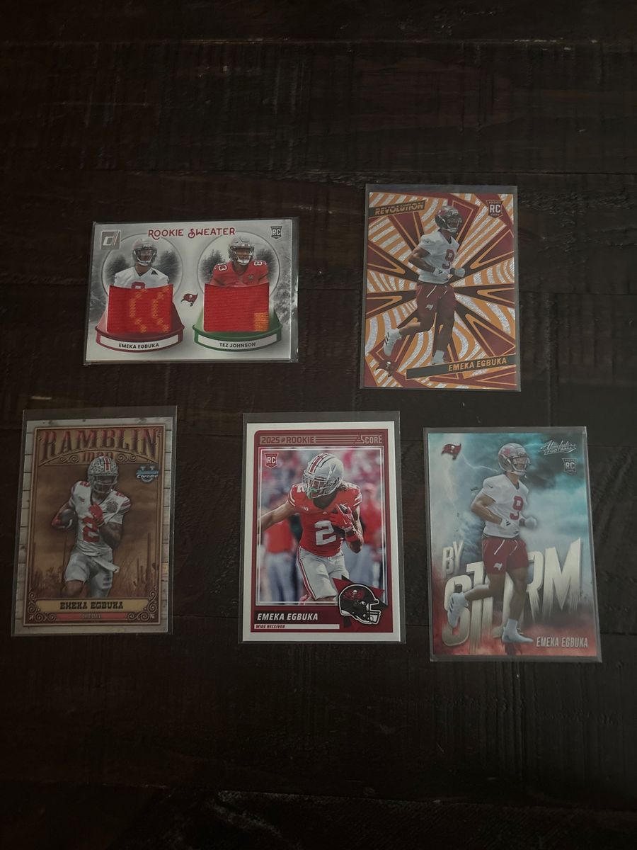 Emeka Egbuka & Tez Johnson Rookie Football Card Lot - Revolution, Score, Ramblin, Absolute RC