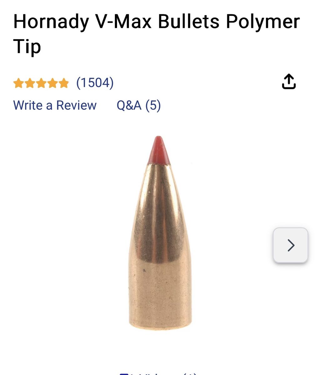 Hornady V-Max Bullets .308 Caliber 110 grain, Polymer Tip Reloading Bullets
