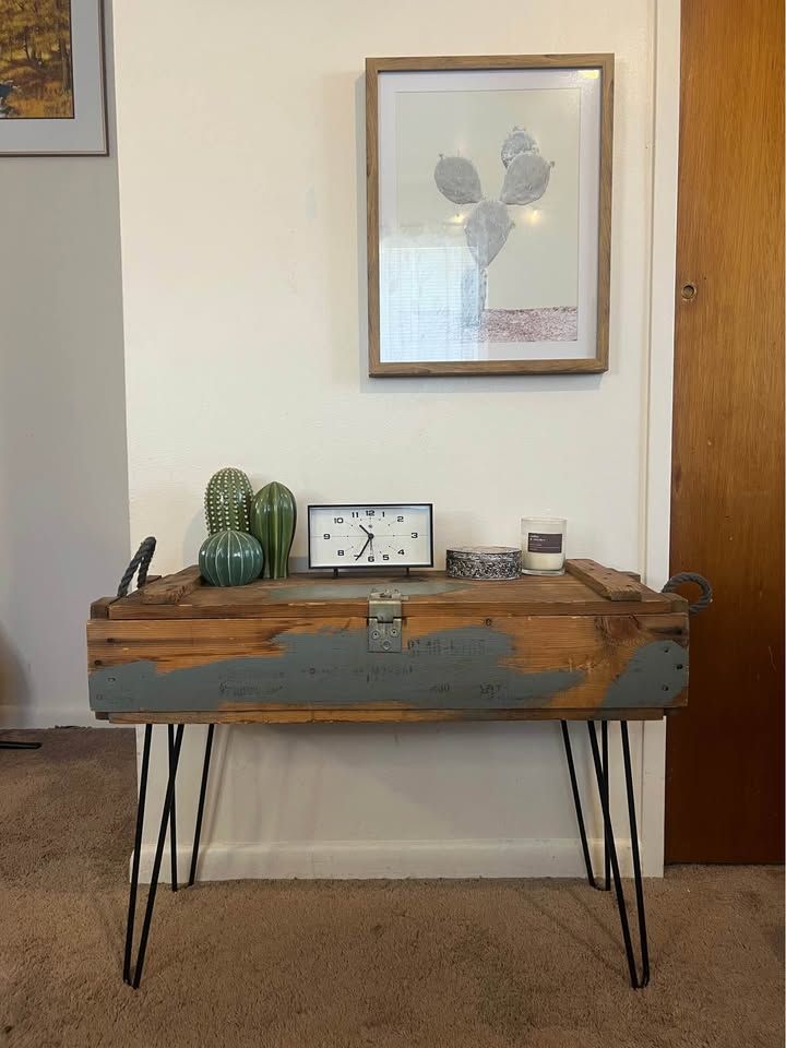 Ammo Crate Coffee Table / Storage Bench – Industrial Hairpin Legs