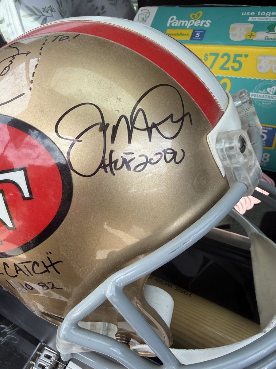 San Francisco 49ers Signed The Catch Helmet with Dwight Clark & Joe Montana