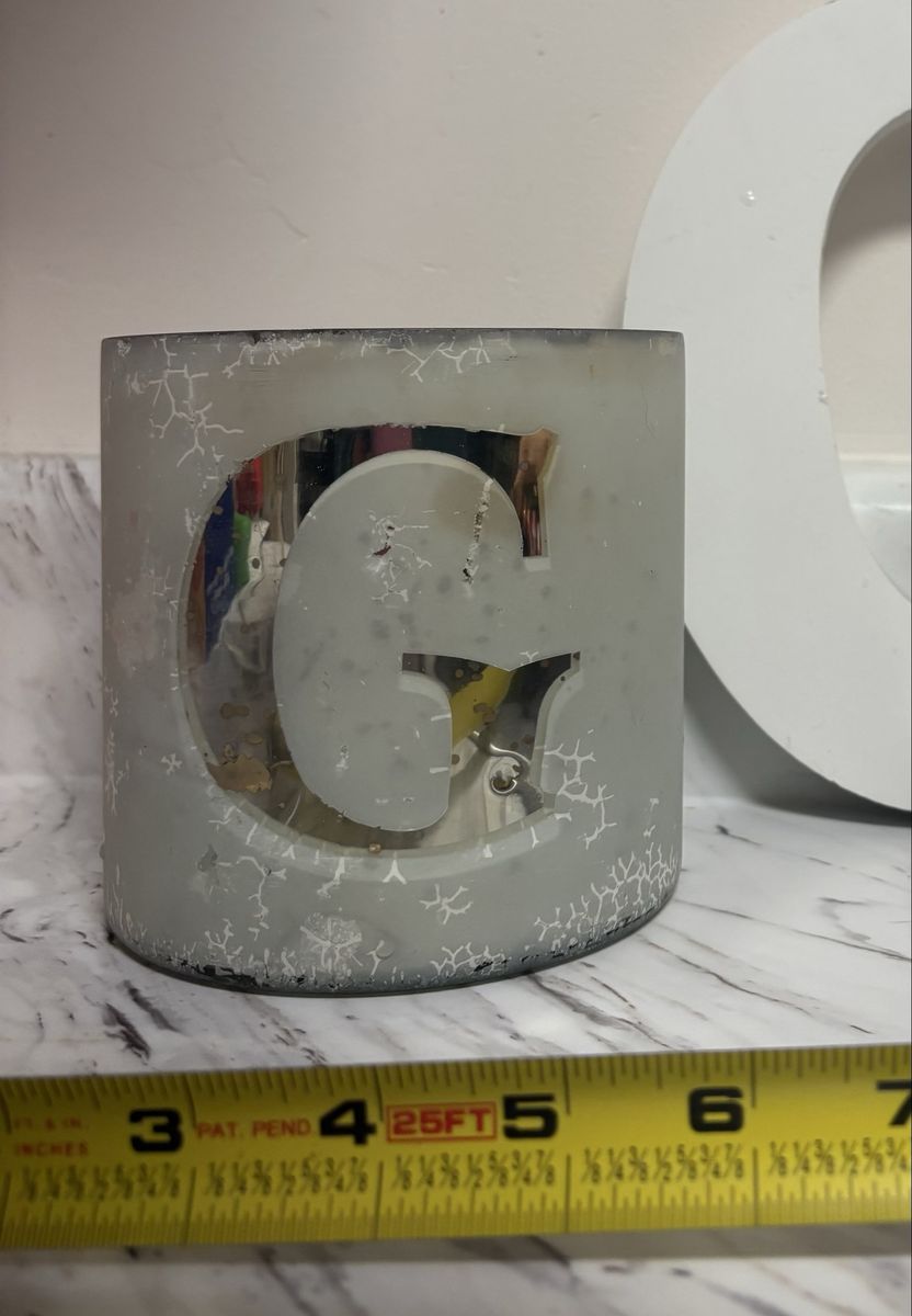 Decorative Glass 'G' Candle Holder/Vase - Frosted Silver Crackle Finish