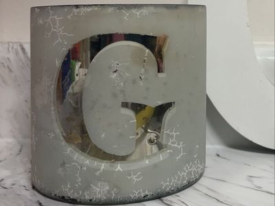 Decorative Glass 'G' Candle Holder/Vase - Frosted Silver Crackle Finish