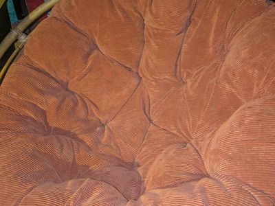 Rattan Papasan Chair with Rust Orange Corduroy Cushion