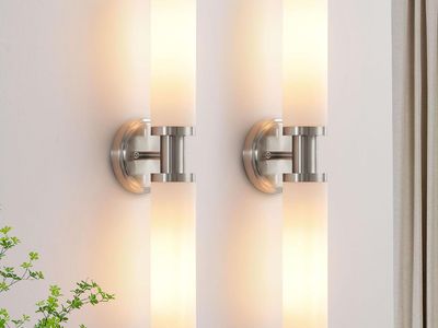 Set of Two Brushed Nickel Bathroom Wall Sconce Lights