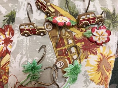 Tropical Woody Car Hibiscus Palm Tree Shower Curtain Hooks Rings (Set of 12)