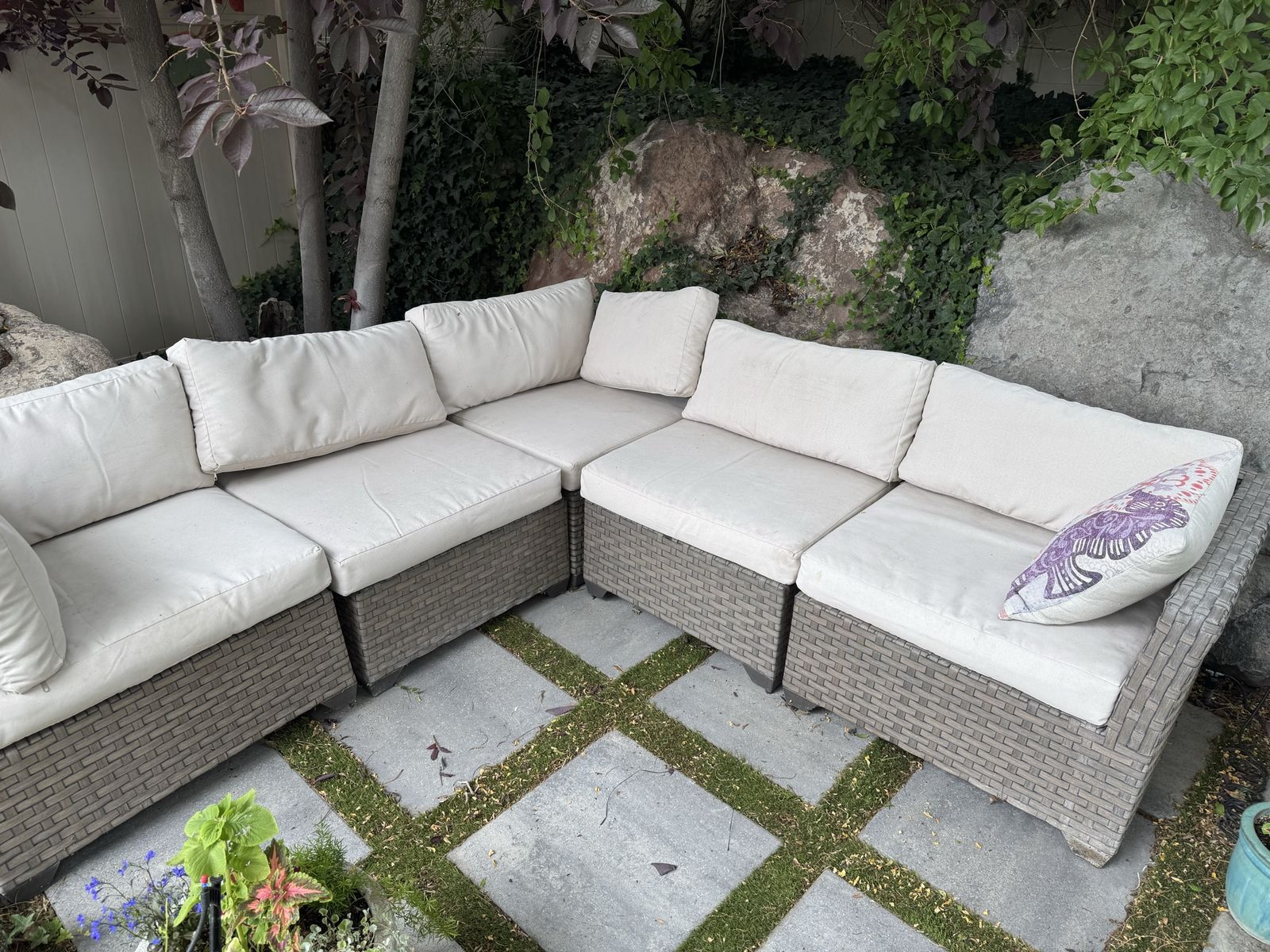 Configurable Patio Sectional Sofa - Wicker Base, Removable Washable Covers