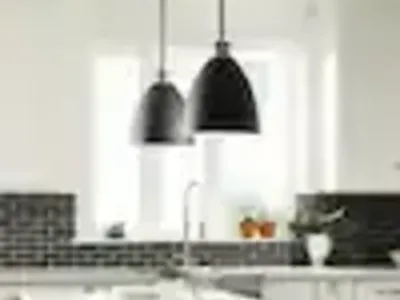 NEW in box Generation Lighting Matte Black Modern Pendant w/ Brushed Nickel Accent- Set of 2