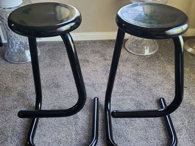 2 MCM Style Glossy Black Paperclip Bar Stools