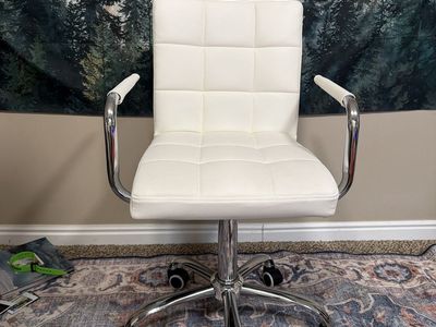 White Faux Leather Tufted Office Chair with Chrome Base