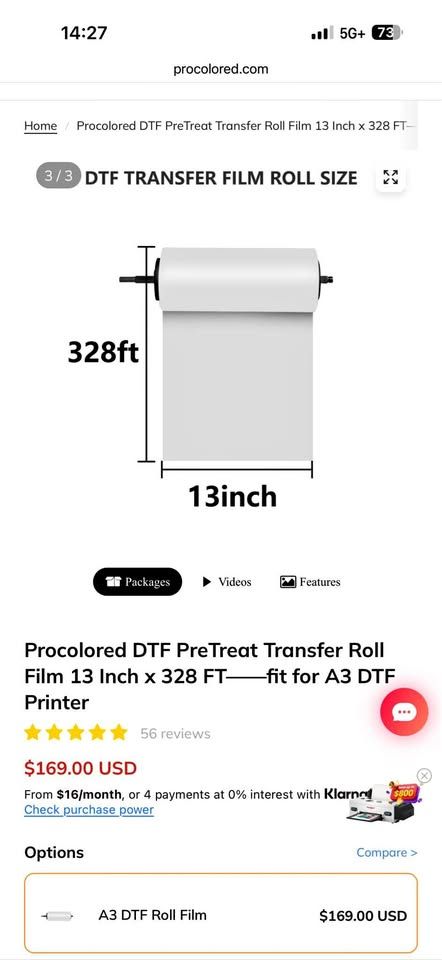 Pro colored DTF film roll